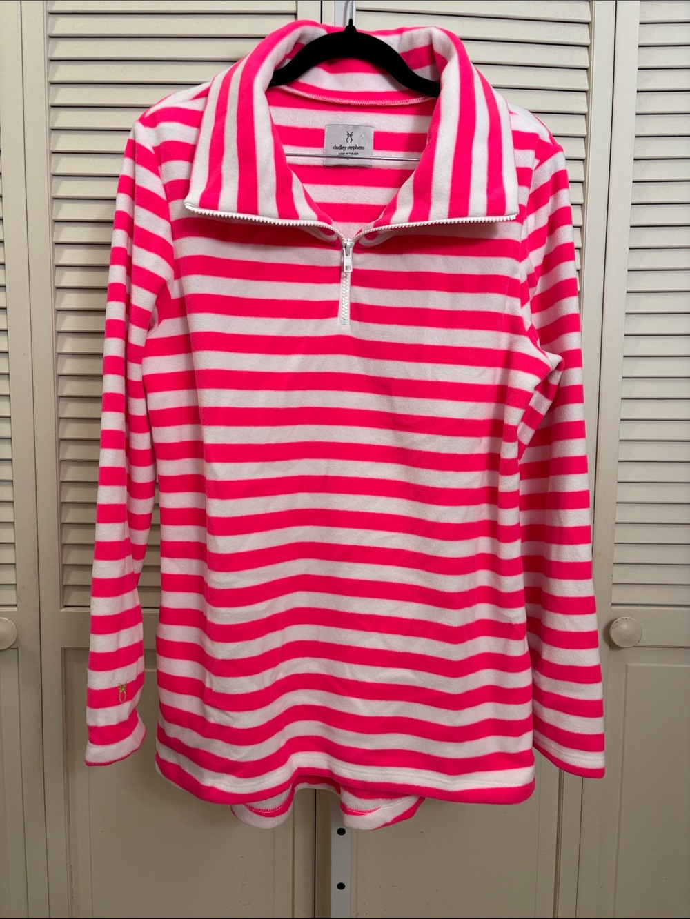 Dudley Stephens Hot Pink & White Striped Quarter-Zip Fleece Pullover Large